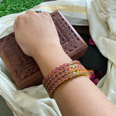 Thin Silk Thread Kundan Bangle-Peach Waves-G4937